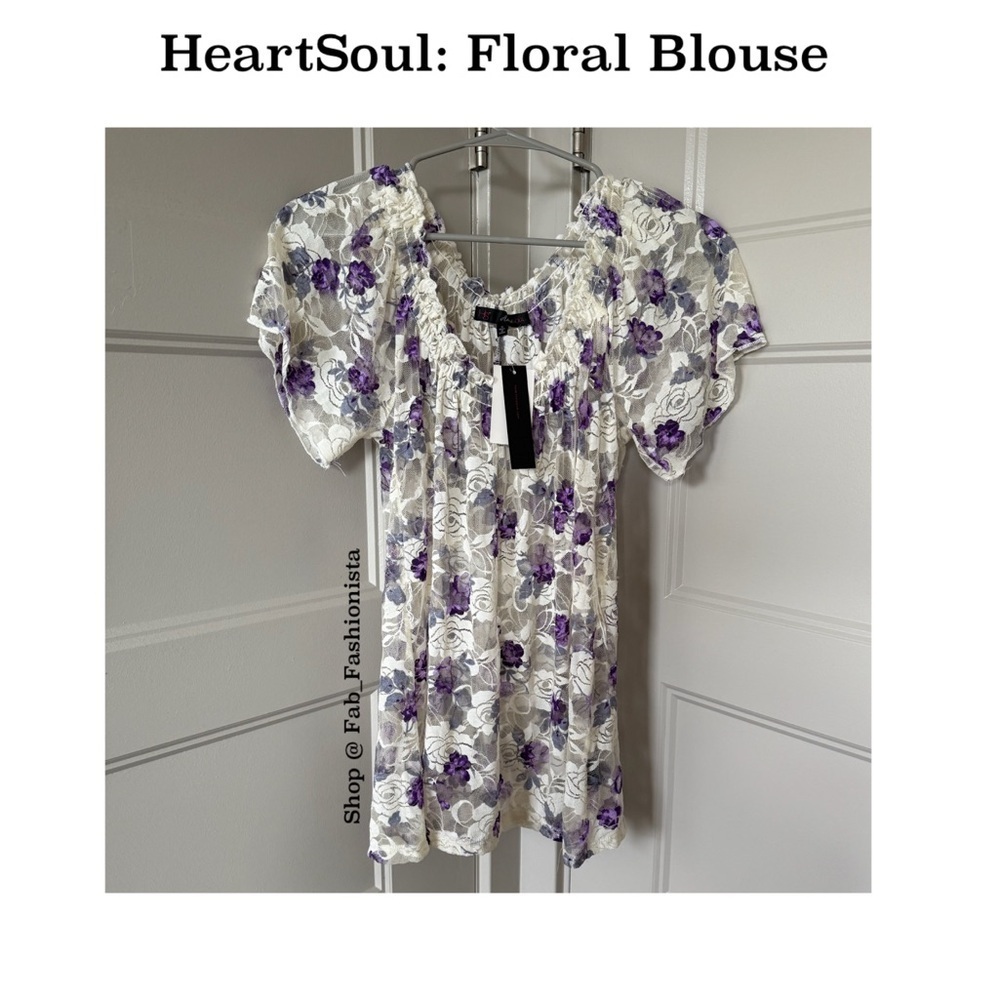 Floral sheer top cream purple lavender size medium